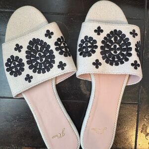 J. Crew Cream and Black Embroidered Sandals